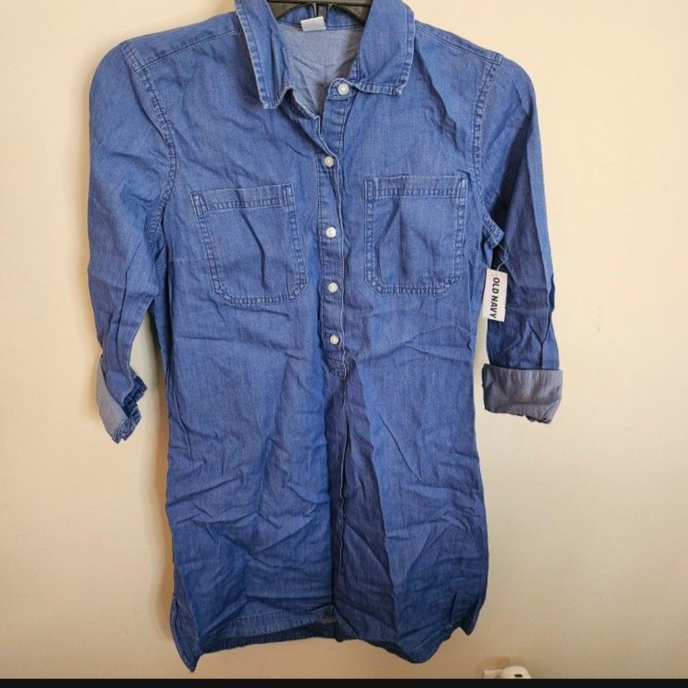 Old Navy Blue Casual Button Down Dress Shirt Womens XS